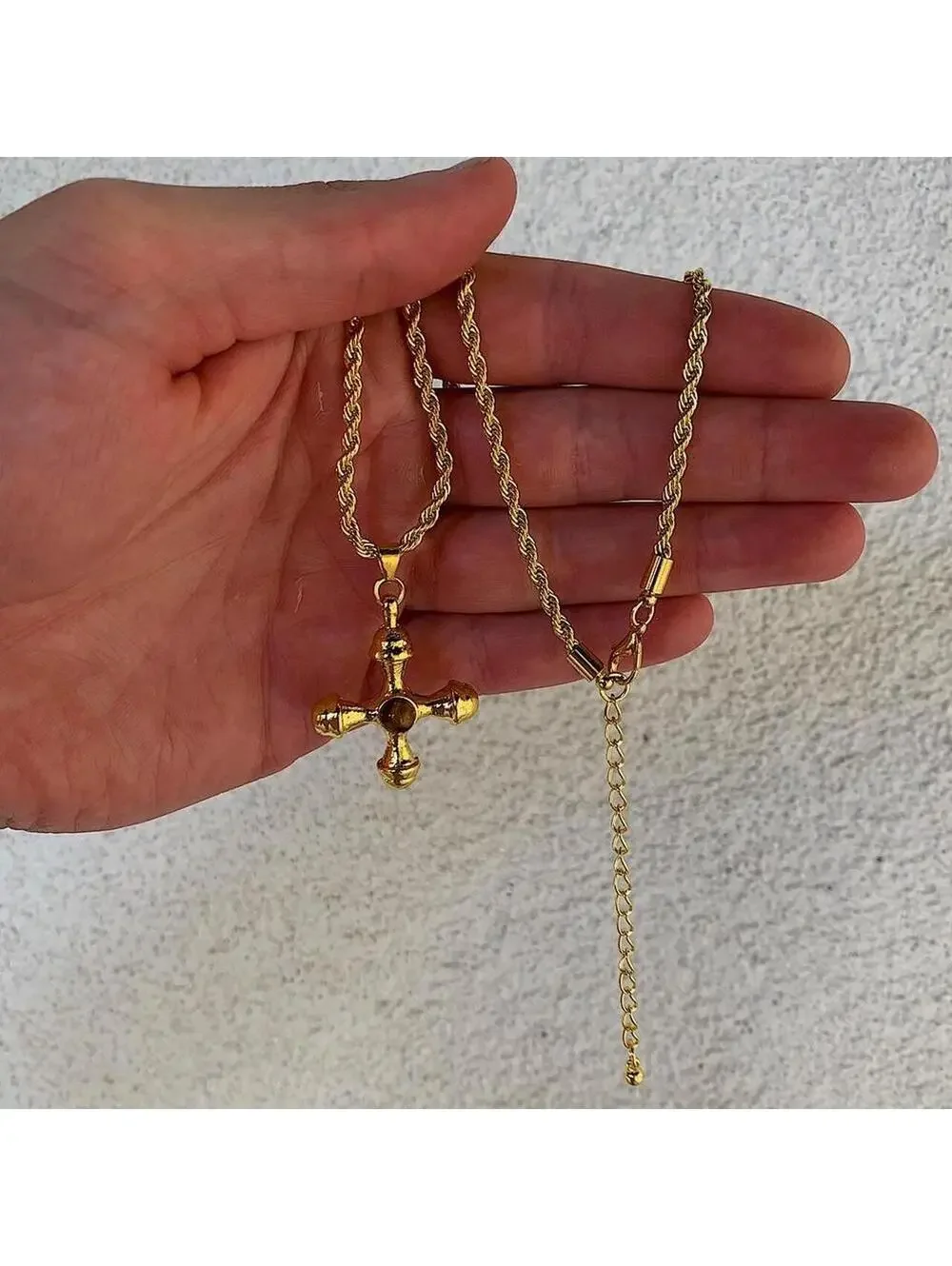 Y2k 2000s style Cyber Star Cross Pendant Gold Rope Chain Necklace. Stainless